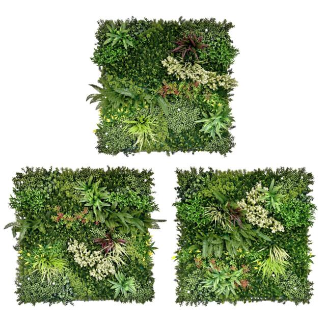 Rackhams Combo of 3 Gala Premium Artificial Plants Green Wall Panels 1m x 1m - image 1