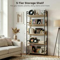 Rackhams Bookcase Anti-Slip Design 5-Tier - 80 x 35 x 174 cm - Black - thumbnail 6