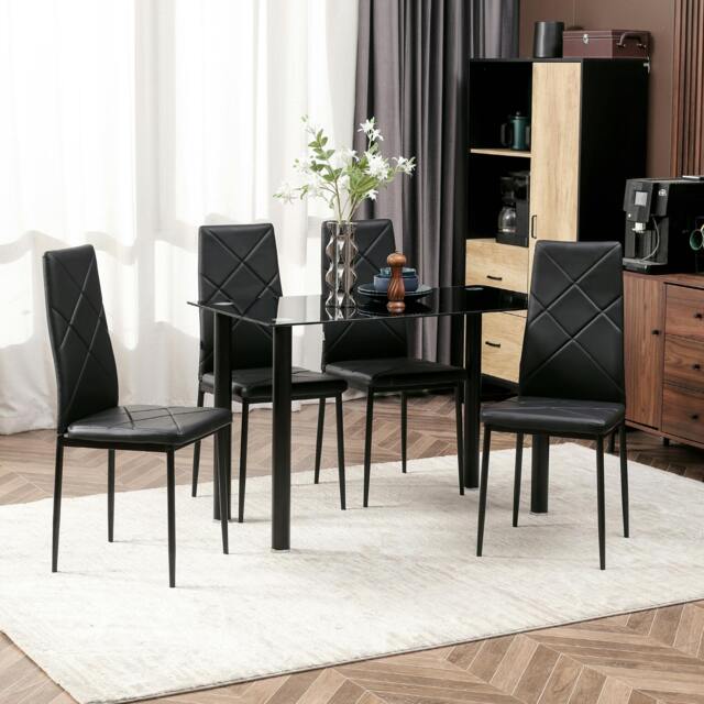 Rackhams Dining Table Set for 4, Kitchen Table and Chairs w/ Padded Seat Black - image 1