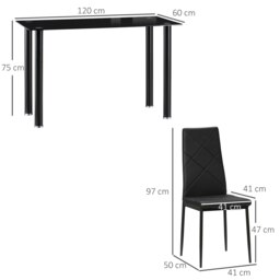 Rackhams Dining Table Set for 4, Kitchen Table and Chairs w/ Padded Seat Black - thumbnail 6