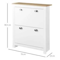 Rackhams 2 Drawer Shoe Cabinet Modern Narrow Shoe Cupboard Hallway Wooden Storage Organiser with Flip Doors Adjustable Shelf for 6-12 Pairs, White - thumbnail 3