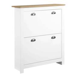 Rackhams 2 Drawer Shoe Cabinet Modern Narrow Shoe Cupboard Hallway Wooden Storage Organiser with Flip Doors Adjustable Shelf for 6-12 Pairs, White - thumbnail 1