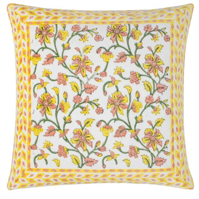 Rackhams Mentera Velvet Floral Cushion Cover - Yellow/Peach Crush - 50cm x 50cm - Yellow/Peach Crush - 100% Cotton - image 1