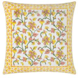 Rackhams Mentera Velvet Floral Cushion Cover - Yellow/Peach Crush - 50cm x 50cm - Yellow/Peach Crush - 100% Cotton - thumbnail 1