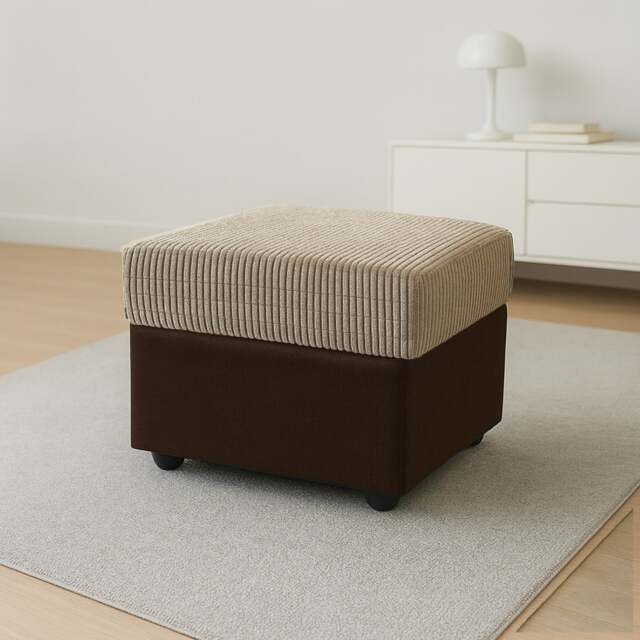 Rackhams Luca Mixed Fabric Footstool - Brown and Beige - image 1