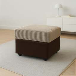 Rackhams Luca Mixed Fabric Footstool - Brown and Beige - thumbnail 1
