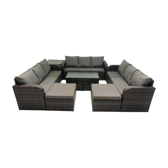Rackhams Rattan Garden Outdoor Furniture Set 3 Seater Sofa Coffee Table with Side Table 4 Footstools Dark Grey Mixed - image 1