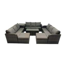 Rackhams Rattan Garden Outdoor Furniture Set 3 Seater Sofa Coffee Table with Side Table 4 Footstools Dark Grey Mixed - thumbnail 1