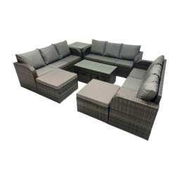 Rackhams Rattan Garden Outdoor Furniture Set 3 Seater Sofa Coffee Table with Side Table 4 Footstools Dark Grey Mixed - thumbnail 2