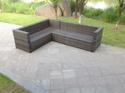 Rackhams 8 Seater Grey Rattan Corner Sofa Set Coffee Oblong Coffee Table Outdoor Garden Furniture Patio - thumbnail 3