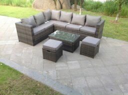 Rackhams 8 Seater Grey Rattan Corner Sofa Set Coffee Oblong Coffee Table Outdoor Garden Furniture Patio - thumbnail 1