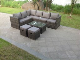 Rackhams 8 Seater Grey Rattan Corner Sofa Set Coffee Oblong Coffee Table Outdoor Garden Furniture Patio - thumbnail 2