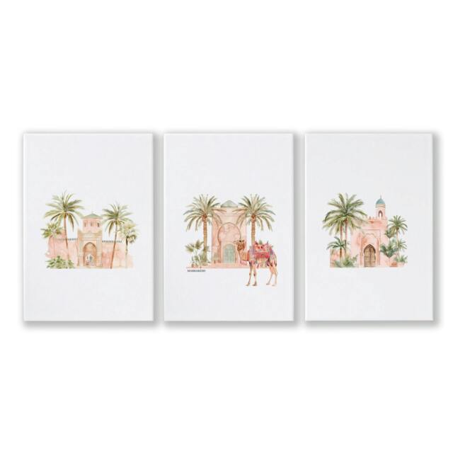 Rackhams Wall Picture With Frame - Set of 3 Moroccan Wall art Prints - 16 x 22 inches / 40.65 cm x 56 cm - Polyester Canvas 260 gsm - Canvas wrapped - image 1