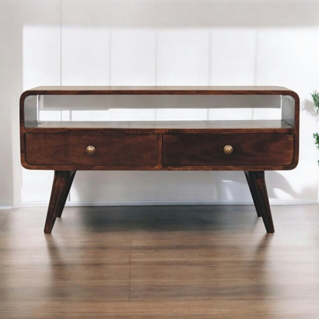 Rackhams Solid Wood Curved California Walnut Media Unit - image 1