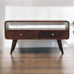 Rackhams Solid Wood Curved California Walnut Media Unit