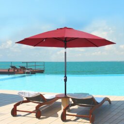 Rackhams 2.7M Garden Parasol Umbrella with Glass Fibre Ribs and Aluminium Frame, Tilting Sun Shade Shelter Canopy, Charcoal Grey - Wine Red - 265cm x 265cm x 240cm - thumbnail 1