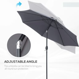 Rackhams 2.7M Garden Parasol Umbrella with Glass Fibre Ribs and Aluminium Frame, Tilting Sun Shade Shelter Canopy, Charcoal Grey - Wine Red - 265cm x 265cm x 240cm - thumbnail 5