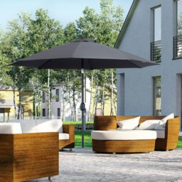 Rackhams 2.7M Garden Parasol Umbrella with Glass Fibre Ribs and Aluminium Frame, Tilting Sun Shade Shelter Canopy, Charcoal Grey - Wine Red - 265cm x 265cm x 240cm - thumbnail 2