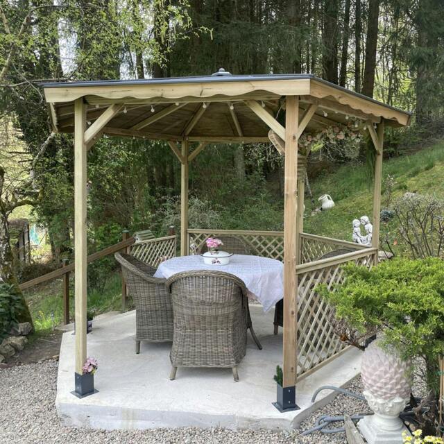 Rackhams Lora Wooden Gazebo 3.2m Diameter Timber Garden Pavilion with Trellis - image 1