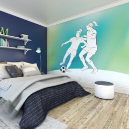 Rackhams Girls Playing Football Wall Mural - Green - Medium - W300cm x H240cm - thumbnail 1