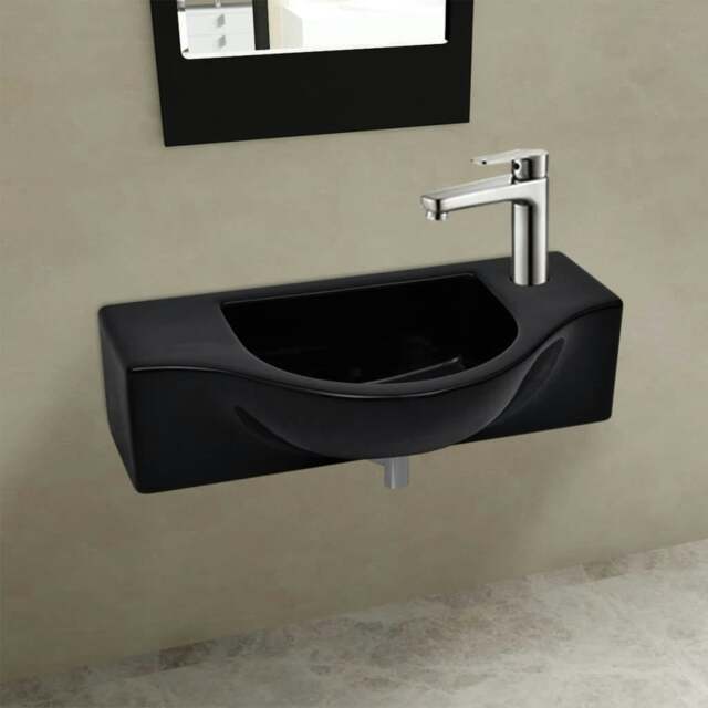 Rackhams Ceramic Bathroom Sink Basin with Faucet Hole Black