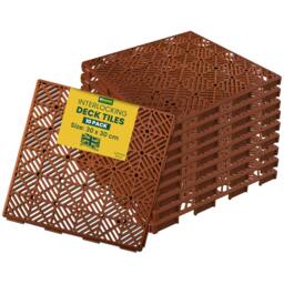 Rackhams My Garden Interlocking Decking Tiles Outdoor - 30x30cm 10 Pack Garden Plastic Tiles Weather-Resistant, Easy Install - Brown