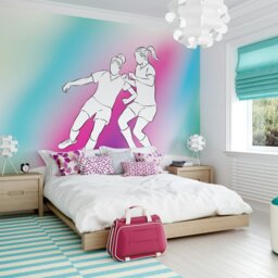 Rackhams Girls Playing Football Wall Mural - Blue - Medium - W300cm x H240cm - thumbnail 1