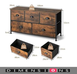 Rackhams Chest of Drawers with Wooden Top and Front with Fabric Drawers - thumbnail 2