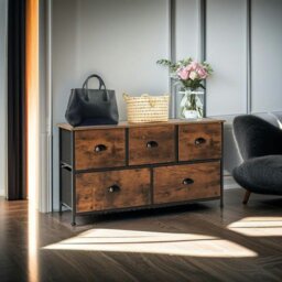 Rackhams Chest of Drawers with Wooden Top and Front with Fabric Drawers