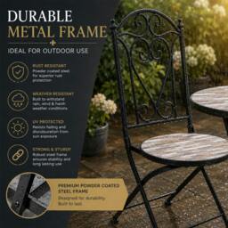 Rackhams Oasis Mosaic Bistro Set 3 Piece Outdoor Garden Furniture Set with 2 Folding Chairs and Round Table for Balcony Dining - 3 Piece - thumbnail 6