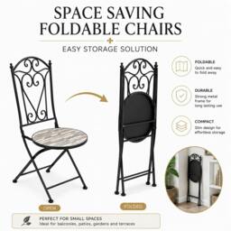 Rackhams Oasis Mosaic Bistro Set 3 Piece Outdoor Garden Furniture Set with 2 Folding Chairs and Round Table for Balcony Dining - 3 Piece - thumbnail 3