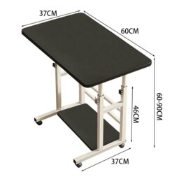 Rackhams 2-tier Height Adjustable Mobile Table Overbed Desk with Shelves Wheels - Black - thumbnail 6
