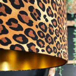 "Rackhams Wild Leopard Print Lampshade With Gold Lining - Ceiling Pendant / Arc Lamp - 30cm Diameter x 30cm Height / (12"" x 12"")" - thumbnail 2