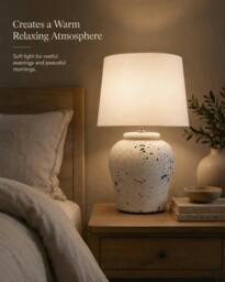 Rackhams White Distressed Ceramic Table Lamp with Plain Shade (G2124 Plain) - White - thumbnail 6