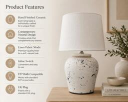 Rackhams White Distressed Ceramic Table Lamp with Plain Shade (G2124 Plain) - White - thumbnail 2