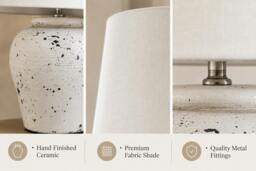Rackhams White Distressed Ceramic Table Lamp with Plain Shade (G2124 Plain) - White - thumbnail 4