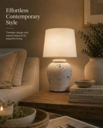 Rackhams White Distressed Ceramic Table Lamp with Plain Shade (G2124 Plain) - White - thumbnail 5