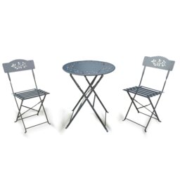 Rackhams Metal Bistro Garden Furniture Set, Folding Bistro Table and Chairs Set of 2 for Garden Patio Porch Balcony Set - FLORAL DESIGN - Gray - thumbnail 1