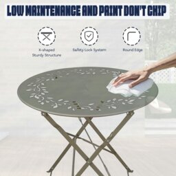 Rackhams Metal Bistro Garden Furniture Set, Folding Bistro Table and Chairs Set of 2 for Garden Patio Porch Balcony Set - FLORAL DESIGN - Gray - thumbnail 3