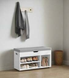 Rackhams White Shoe Storage Bench with Cushion, Hidden Compartment & 3 Shelves, 150kg Capacity - thumbnail 2