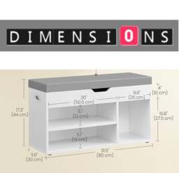 Rackhams White Shoe Storage Bench with Cushion, Hidden Compartment & 3 Shelves, 150kg Capacity - thumbnail 3