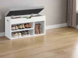 Rackhams White Shoe Storage Bench with Cushion, Hidden Compartment & 3 Shelves, 150kg Capacity - thumbnail 6