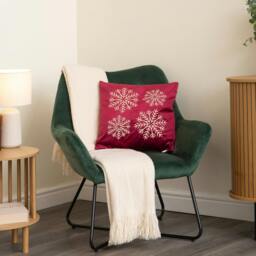 Rackhams 44cm Burgundy & Gold Snowflake Soft Christmas Cushion - thumbnail 2