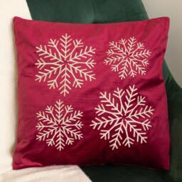 Rackhams 44cm Burgundy & Gold Snowflake Soft Christmas Cushion