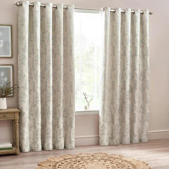 Rackhams Nature Sophia Jacquard Floral Eyelet Curtains - Natural - 229cm x 229cm - Natural - 100% Polyester - image 1
