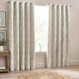 Rackhams Nature Sophia Jacquard Floral Eyelet Curtains - Natural - 229cm x 229cm - Natural - 100% Polyester