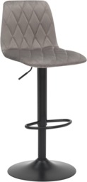 Rackhams Verona Velvet Kitchen Bar Stools, Matt Black Stem & Base, Height Adjustable Gas Lift With Backrest, Breakfast Bar Stool - Grey - thumbnail 1