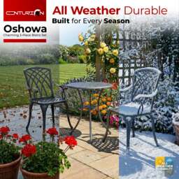 Rackhams OSHOWA Luxurious Garden and Patio Table and 2 Large Chairs with Armrests Cast Aluminium Bistro Set Grey - thumbnail 5
