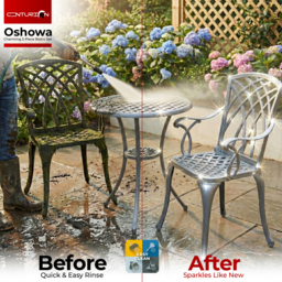 Rackhams OSHOWA Luxurious Garden and Patio Table and 2 Large Chairs with Armrests Cast Aluminium Bistro Set Grey - thumbnail 6