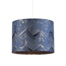 Rackhams Contemporary Midnight Blue Drum Lamp Shade with Gold and Silver Metallic Decor - thumbnail 2